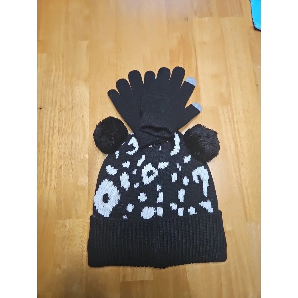 Wonder Nation Girls Kitty Cat Pom Beanie Hat and Touchscreen Gloves Set, 2-Piece